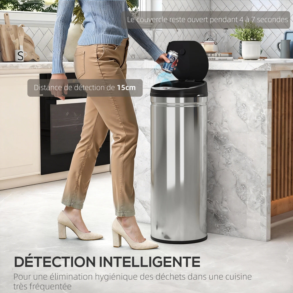Bidone per Cucina Automatico 50L ¨C zephmum ¨C Acciaio Inossidabile Argento 30.5x30.5x85cm