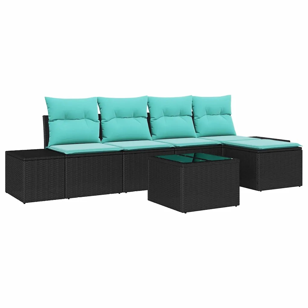 Set Divano da Giardino 6 pz Nero polyrattan 3347036