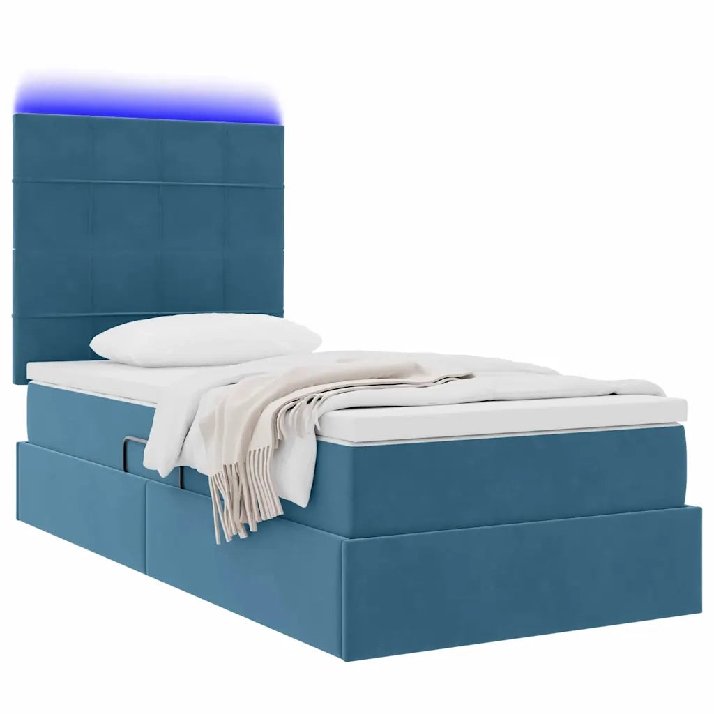 Letto con contenitore e LED Blu Scuro 90 x 200 cm Velluto 3372643