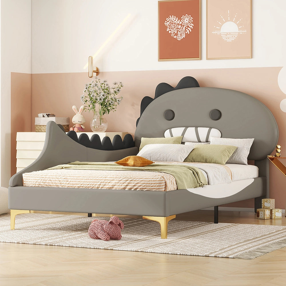 Letto per bambini 90x200 cm - Xylo - Grigio, materiale PU, design Dinosauro