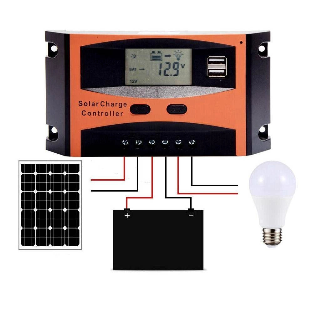Trade Shop - Regolatore Di Carica 30a Per Pannello Solare 12/24v Display Lcd Usb Art. Ld2430c -