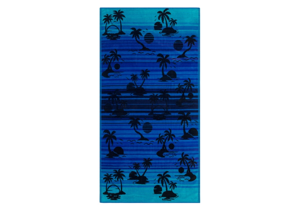 Telo Mare Jacquard Spugna Asciugamano Spiaggia Disegno Oasi - Telo Mare - Blu