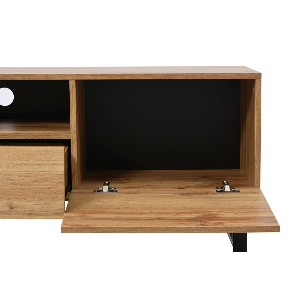 Mobile TV con 2 Ante e 2 Cassetti; Guide 30 cm; Stile Moderno; Soggiorno; 190??38??48 cm; in MDF; Nero e Legno Naturale