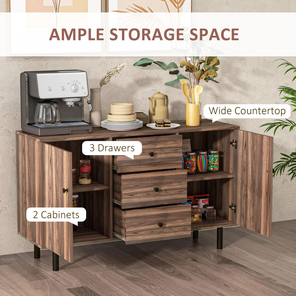 Credenza 2 Ante 3 Cassetti 127x40x76 cm in Legno e Truciolato Marrone e Nero