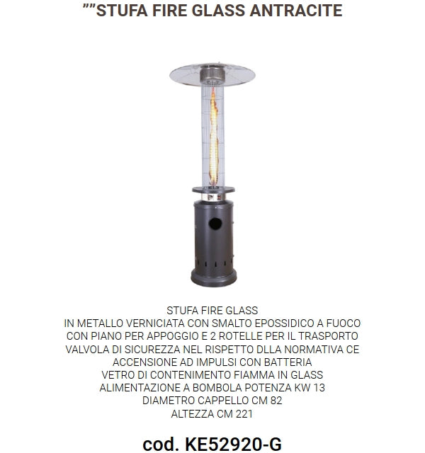 Ke grill ke52920/g stufa fire glass fungo per esterni colore grigio gas bombola trasportabile potenza 13 kw 20mq