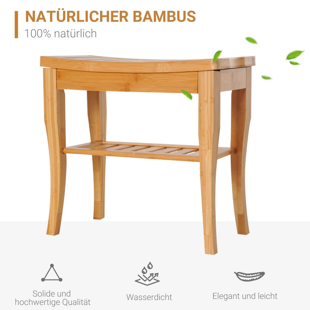 Sgabello da Doccia con Ripiano in Bamb¨´ Naturale ¨C zephmum ¨C 47.5x26x44.5 cm