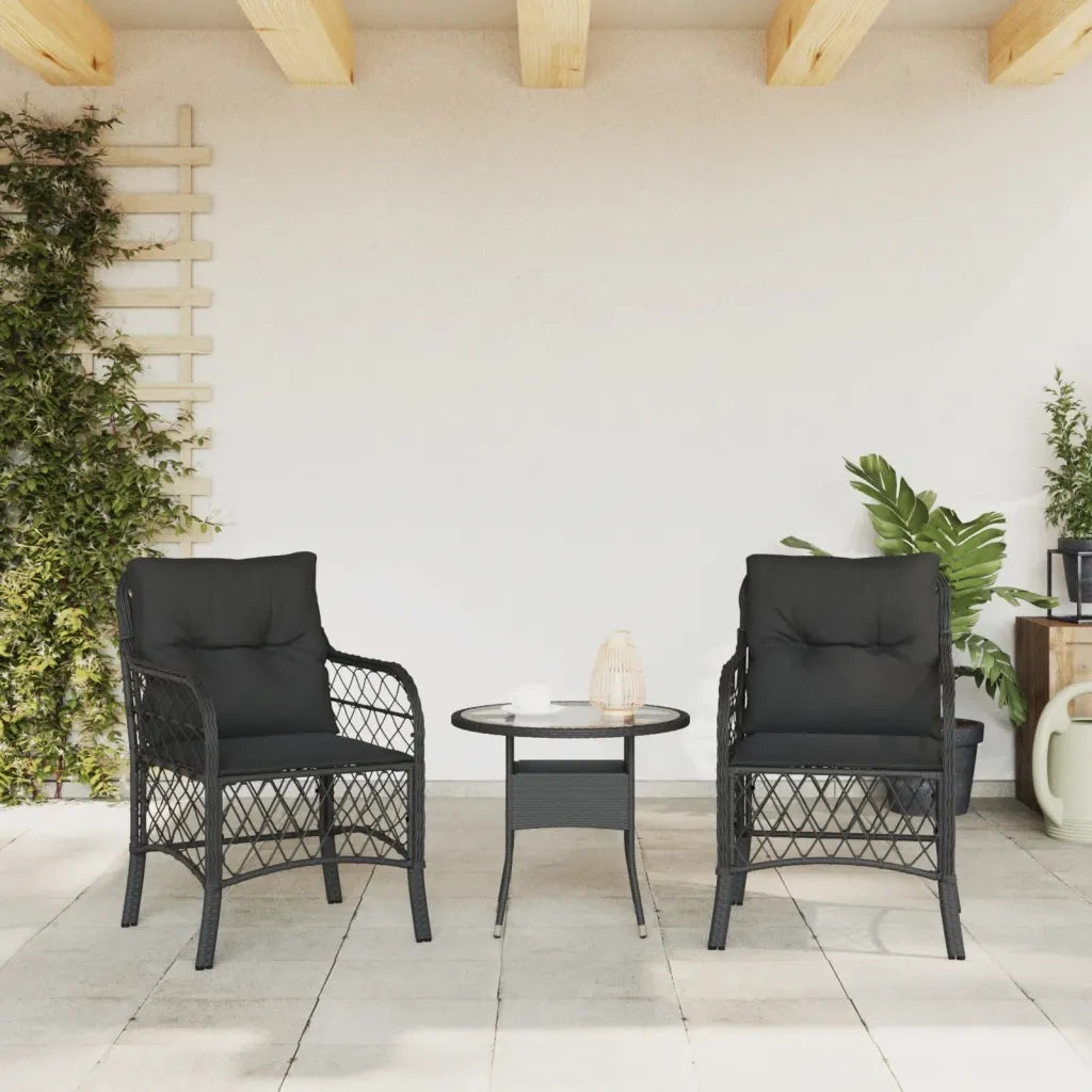 Sedie da Giardino con Cuscini 2 pz | Sedie da Esterno Nere in Polyrattan