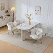 Fauteuil set da 4 in velluto con schienale a petalo e gambe in metallo dorato per soggiorno e sala da pranzo beige