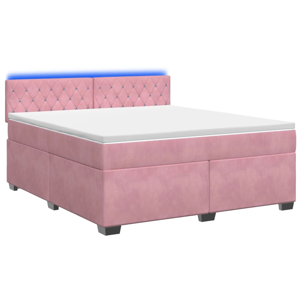 Letto con Box Spring, Materasso e LED Rosa 140 x 200 cm Velluto 3452191