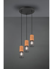 Sospensione Tosh Nero 3xE27 Legno E Gabbia Metallica Ø28 cm Trio Lighting