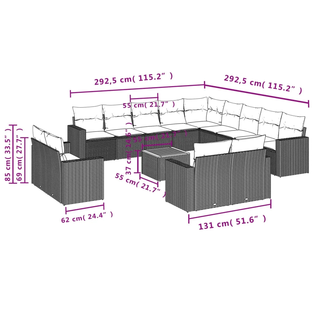 Set Divani da Giardino 14pz con Cuscini in Polyrattan Nero 3224397
