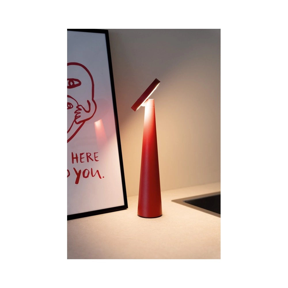 Zafferano Lampada da Tavolo Ricaricabile Angelina - Senza Fili, Testa Orientabile, Controllo Touch, Design Moderno per Interni - Colore Rosso