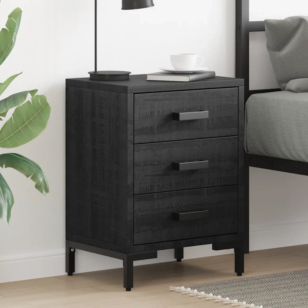 Comodino Nero 40x30x55 cm Legno Massello di Pino Riciclato 349914