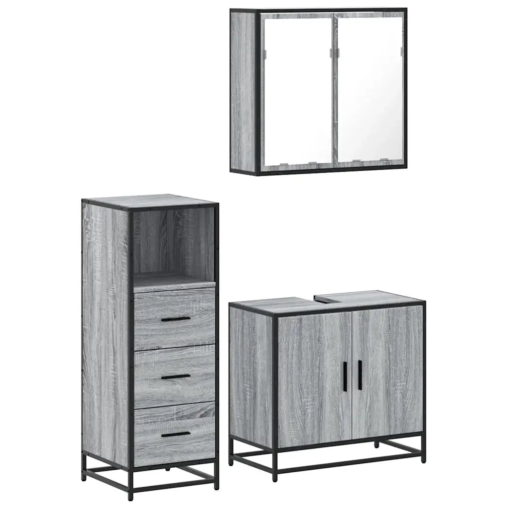 Set Mobili da Bagno 3 pz Grigio Sonoma in Legno Multistrato 3301008