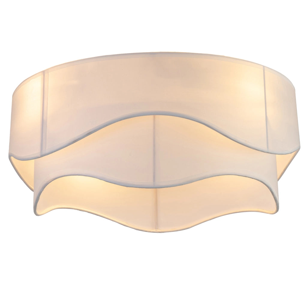 Ventilatore da soffitto con luce; controllo via app e telecomando; tessuto e plastica oro e bianco