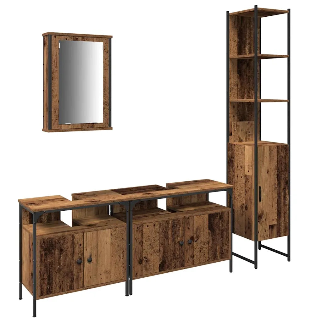 Set di mobili per il bagno con lo scaffale 4 pcs Legno vecchio 3332589
