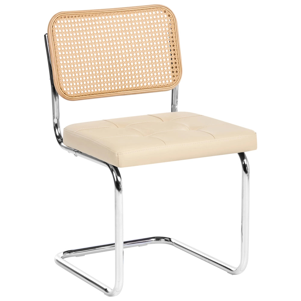 Set di 2 sedie da pranzo in ecopelle beige chiaro con base a sbalzo in metallo stile vintage retrò