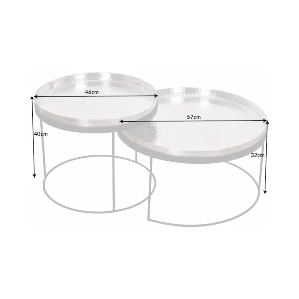 Tavolini bassi nidificati VORTEX in alluminio argentato - set di 2 tavoli rotondi design effetto martellato