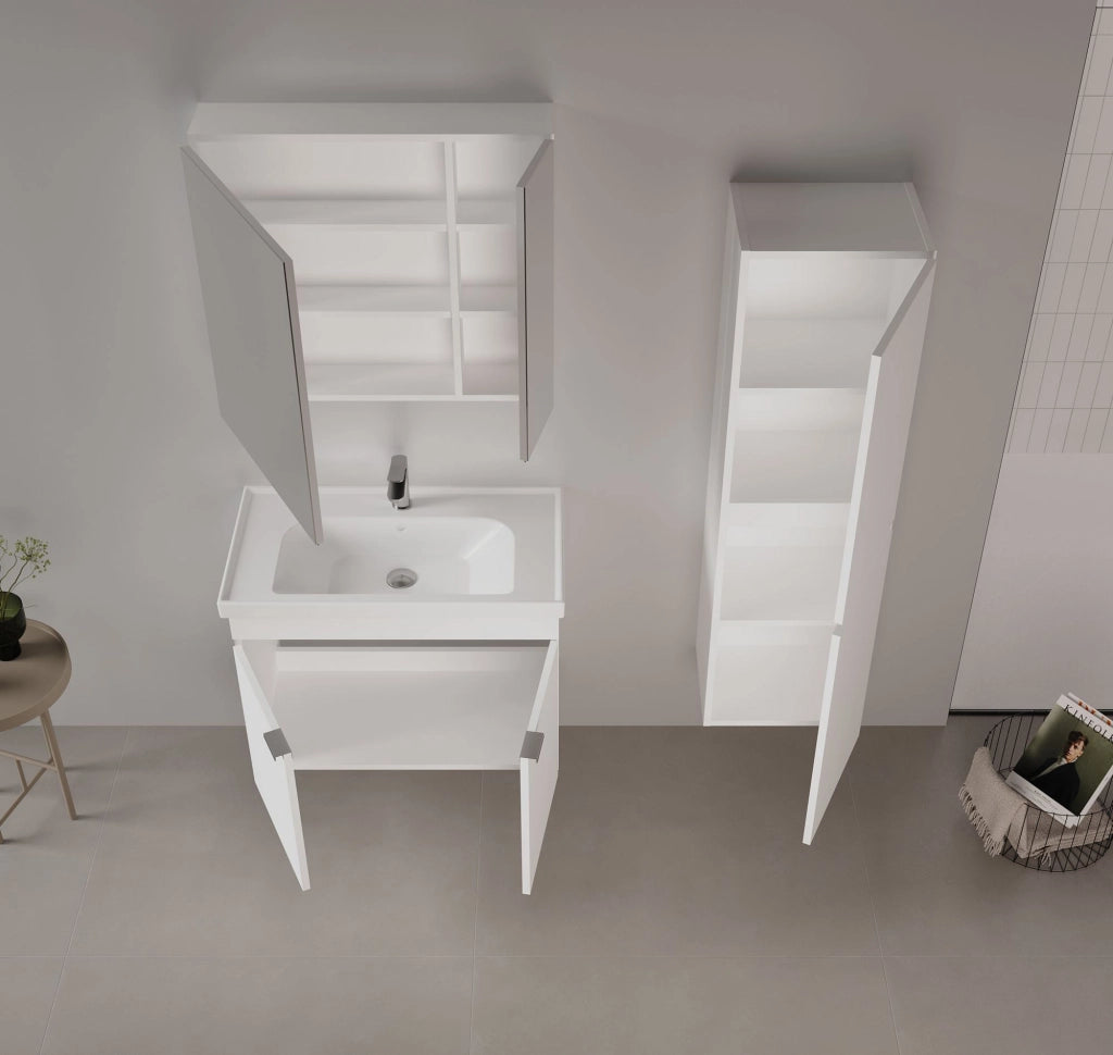 Set mobile lavabo con specchio (2 pezzi) "Desna 80" - 80 x 45 x 58 cm - Bianco opaco