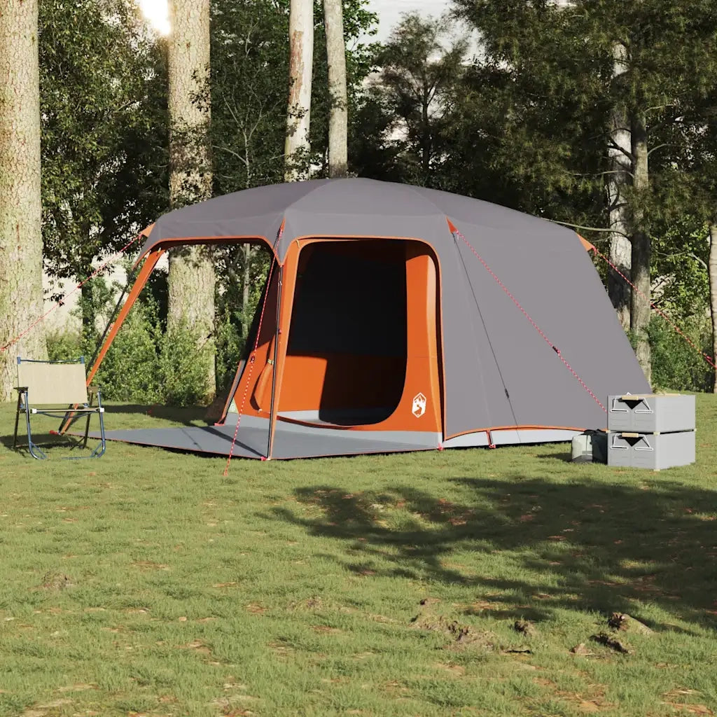 Tenda da Campeggio con Portico 5 Persone-Tenda per Escursionismo Grigio e Arancione