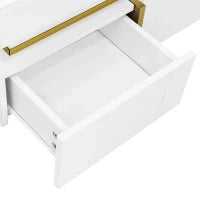 Tavolino Salotto Moderno Lucido con 2 Cassetti e Accenti Dorati, Materiali di Alta Qualità, 70×70×35.5 cm, Bianco