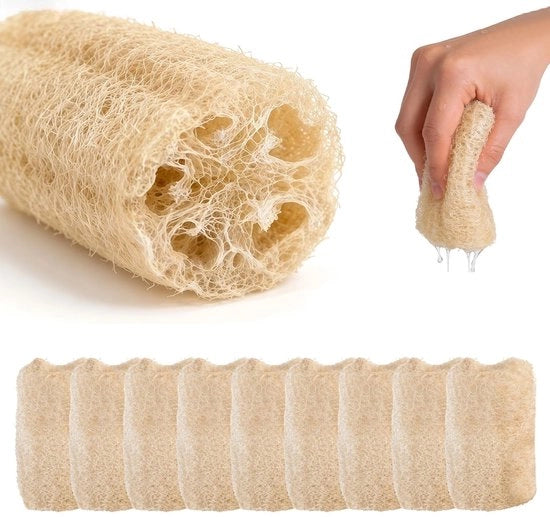 Spongia a Loofah da 10 pezzi - Spongia Naturale - Spongia per la Depilazione - Spongia per l'Asciugatura - Spongia per la Doccia - Spongia Biodegradabile
