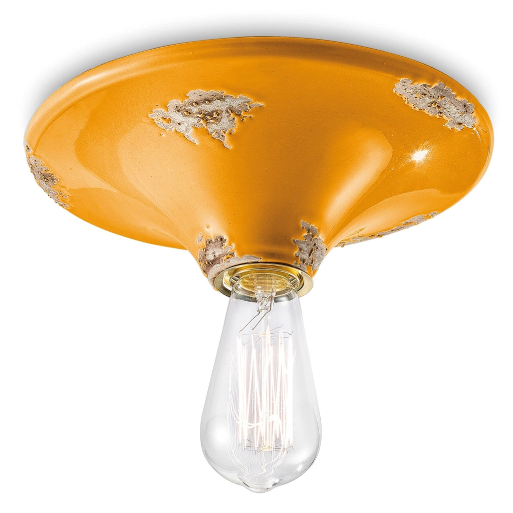 Plafoniera Vintage Tonda Grande Ceramica Gialla 1 Luce E27