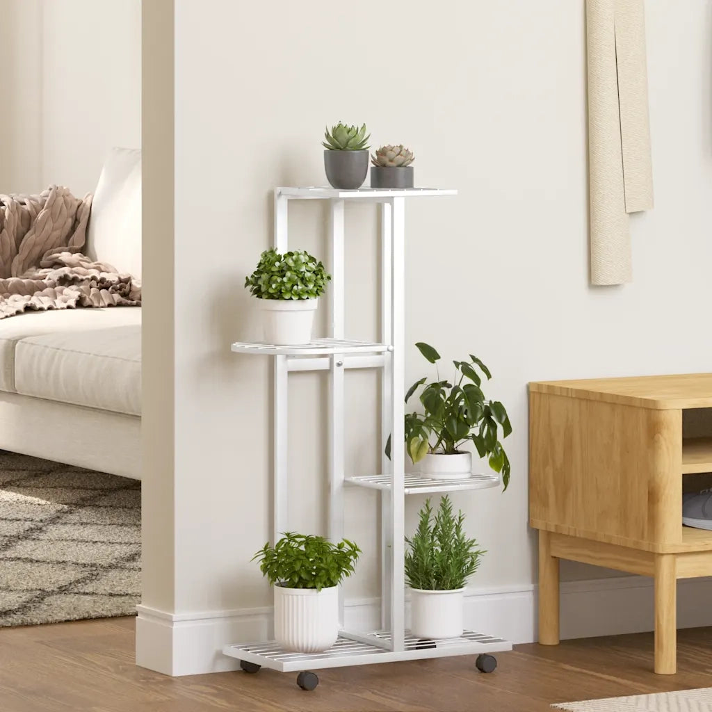 Fioriera a 4 Piani con Ruote 44x23x80 cm Ferro Bianco 343116