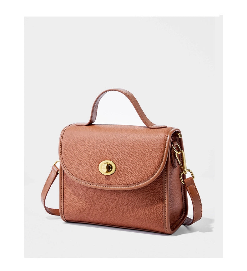 Borsa a tracolla da donna in vera pelle, borsa a mano casual, marrone.