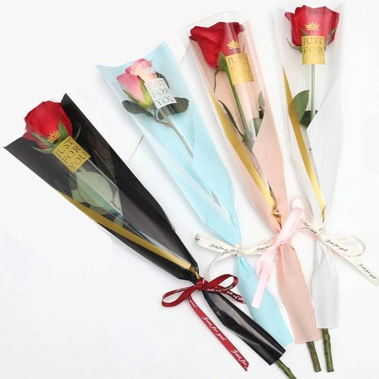 Pacchi di imballaggio per offerta economica 100 pezzi - impermeabili - con confezione di fiori - disegno colorato - trasparente - ideali per 1-2 fiori