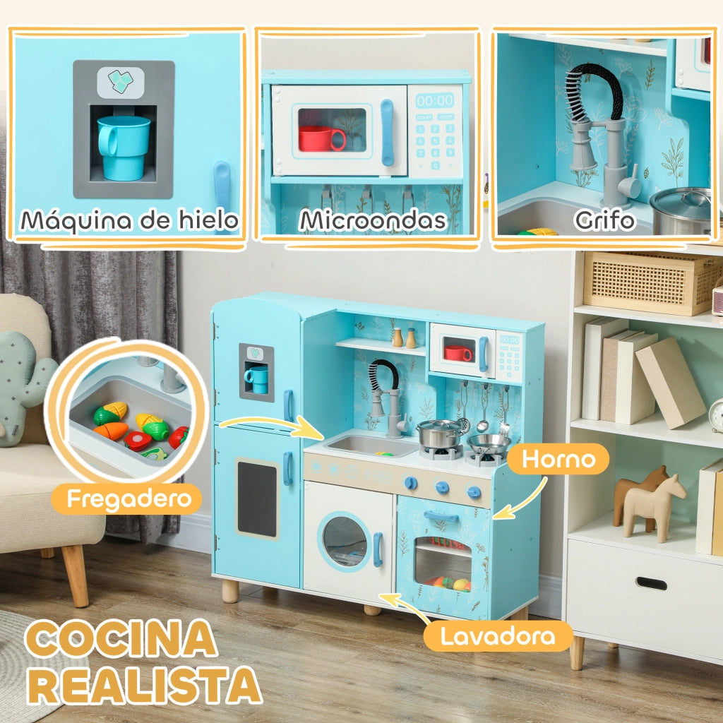 Cucina Giocattolo in Legno per Bambini con Accessori ¨C Zephmum ¨C Blu