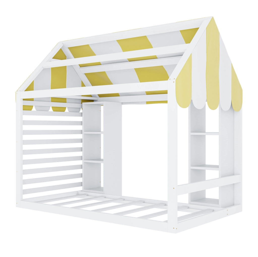 Letto per bambini 90x200 cm con baldacchino e vani portaoggetti bianco