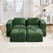 Divano 2 posti con poggiapiedi ¨C Minimal ¨C tessuto verde imbottito morbido