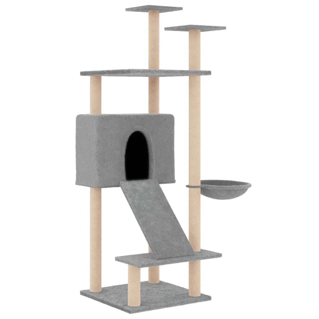Tiragraffi per gatti torre per arrampicata giocattolo piattaforma per arrampicata con tiragraffi in sisal leggero 153 cm grigio 02_0022577