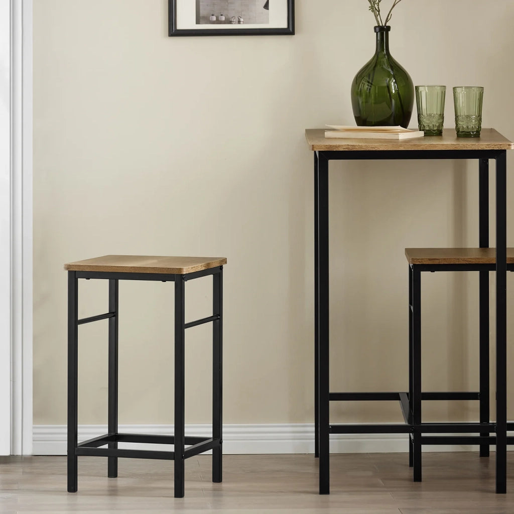 Set 3 Pezzi Tavolo con 2 sgabelli Mobile Bar per casa Stile Industriale Grigio, L80*P50*A88cm, Marrone OGT10-PF