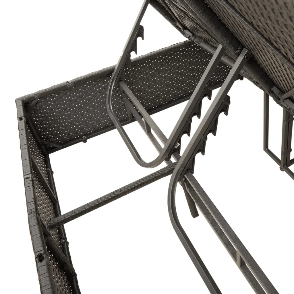 Lettino Prendisole Doppio Cuscini e Parasole Nero in Polyrattan 368081