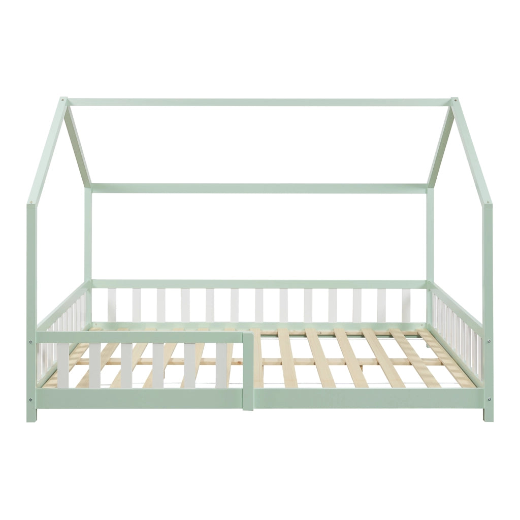 Letto Piazza e Mezza Hesel per Cameretta Forma di Casetta con Materasso 120 x 200 cm Menta Verde [en.casa]