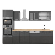 Vicco Cucina componibile Antracite lucido/antracite 300 cm con armadio alto, PL Rovere