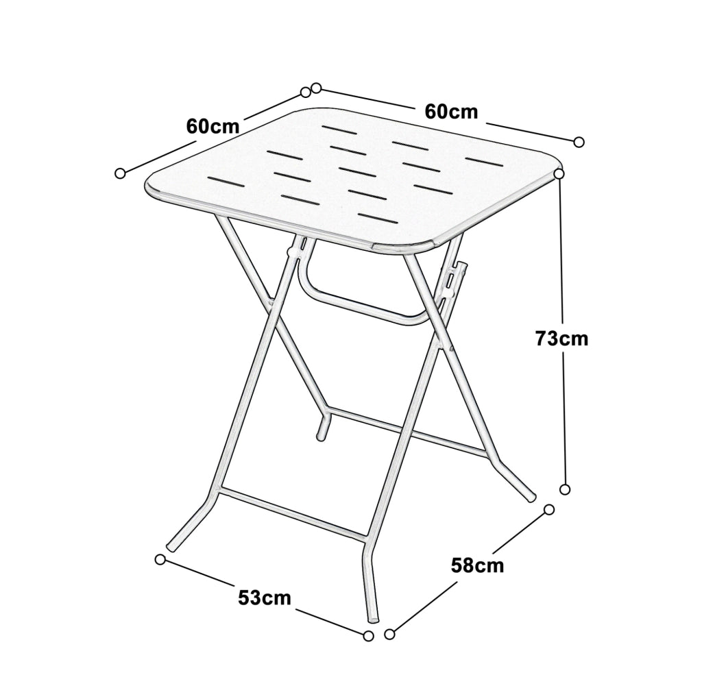 Set bistrot pieghevole; 3 pezzi per 2 persone; acciaio; bianco