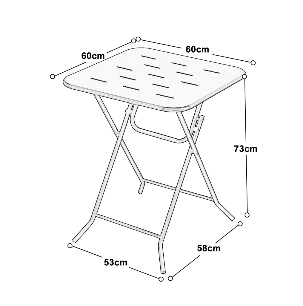Set bistrot pieghevole; 3 pezzi per 2 persone; acciaio; bianco