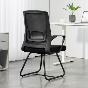 Sedia da Ufficio 57x56x97 cm Senza Ruote Ergonomica con Braccioli Struttura in Acciaio Nero