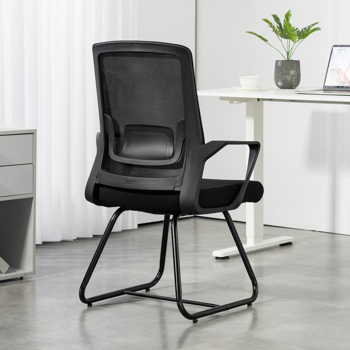 Sedia da Ufficio 57x56x97 cm Senza Ruote Ergonomica con Braccioli Struttura in Acciaio Nero