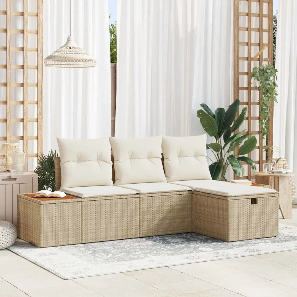 Set Divano da Giardino con cuscino 4 pcs Beige Poly Rattan