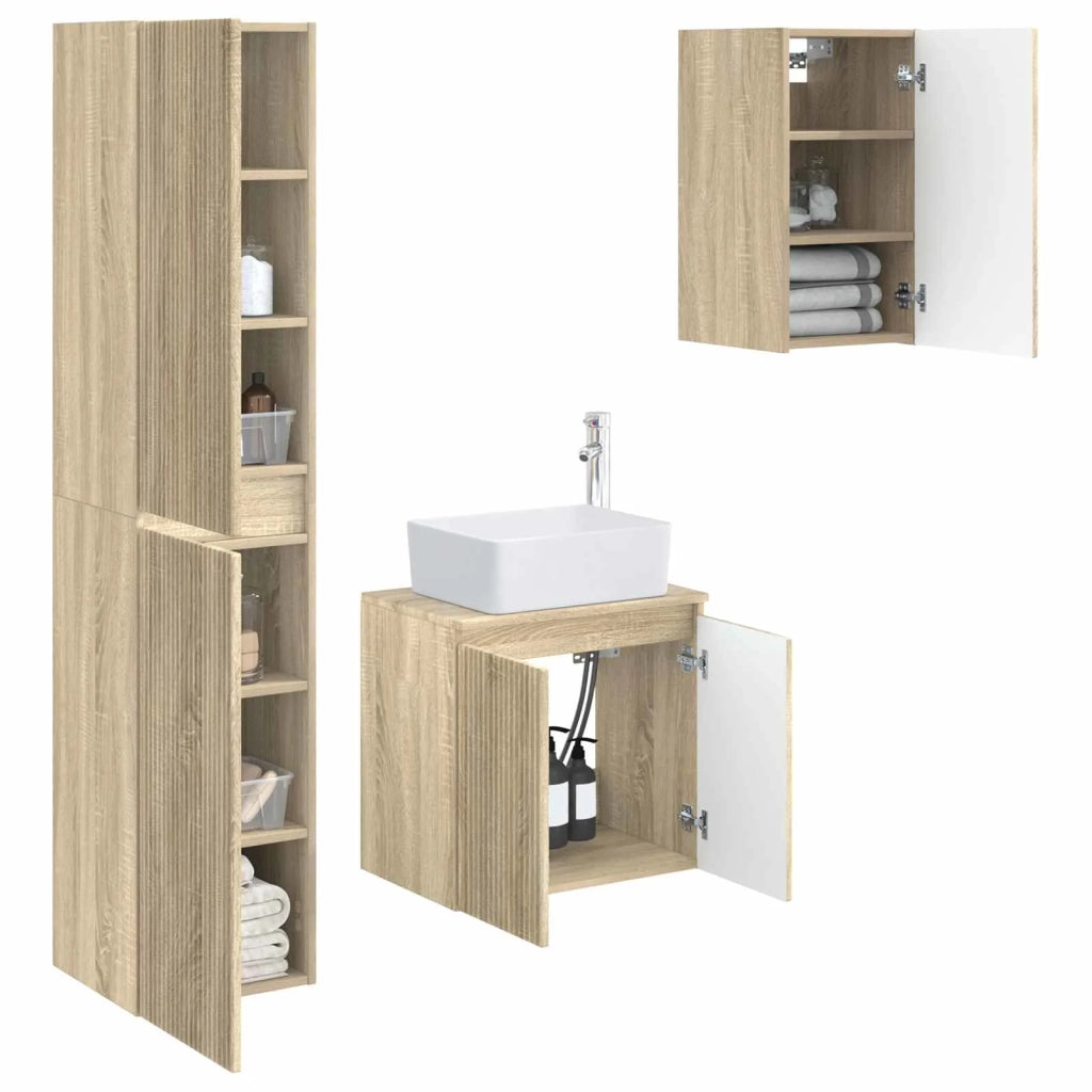 Set di mobili per il bagno 3 pz Rovere Sonoma 3406075