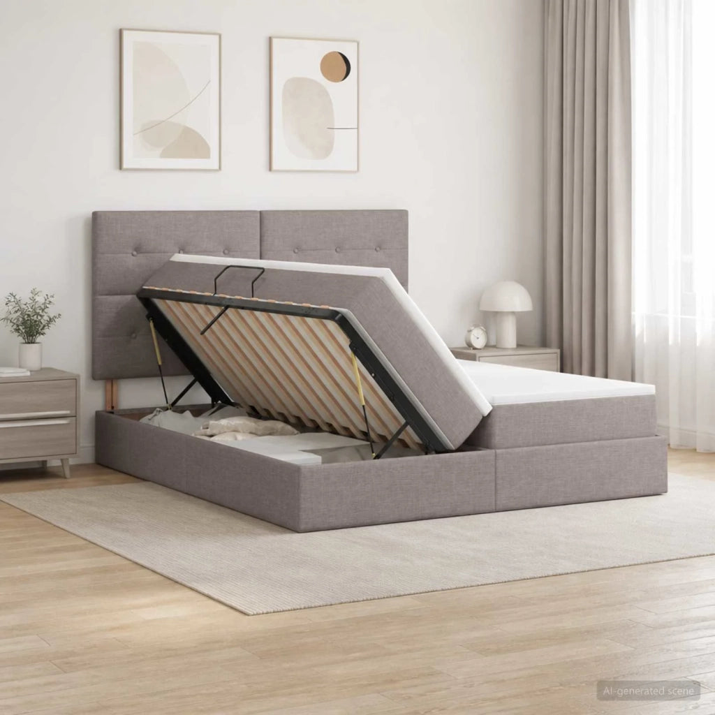 Letto con Contenitore con testiera Tortora 200 x 200 cm Tessuto 3459798