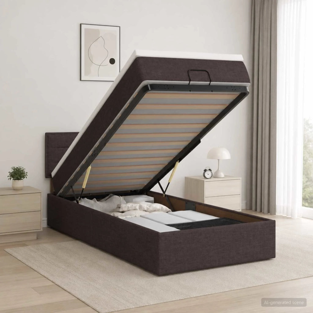 Letto ottomano con materasso Marrone Scuro 90 x 190 cm Tessuto 3456208