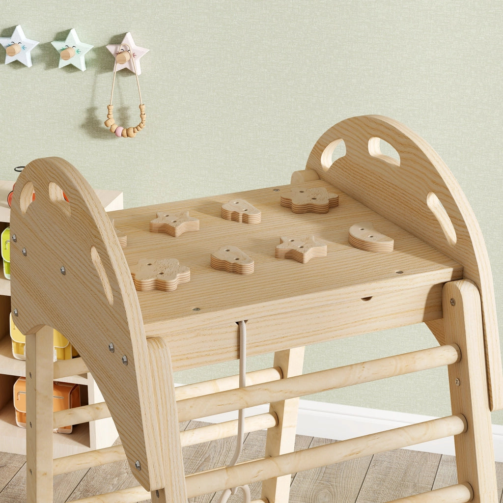 Triangolo di Arrampicata Montessori 6 in 1 ¨C Xylo ¨C Legno Naturale con Scivolo e Anelli
