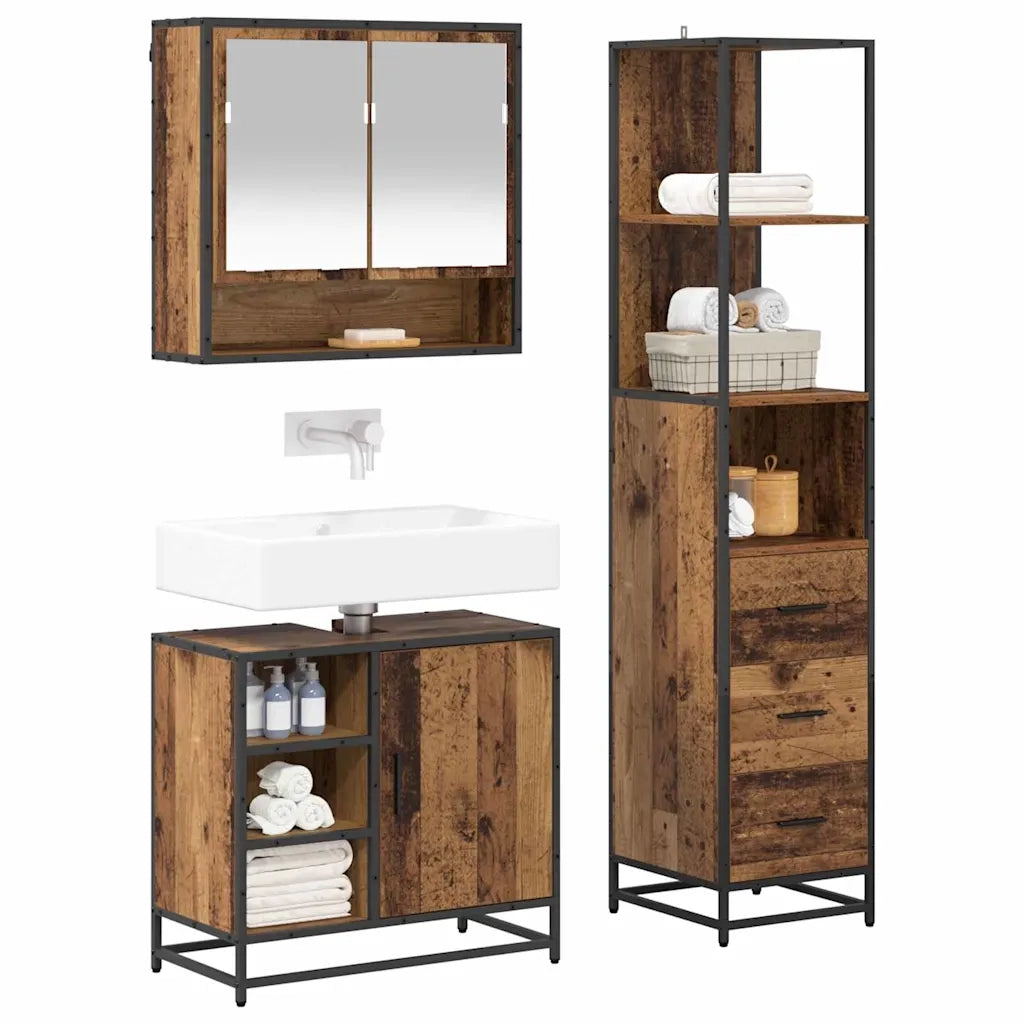Set di mobili per il bagno con cassetto 3 pcs Legno vecchio 3402503