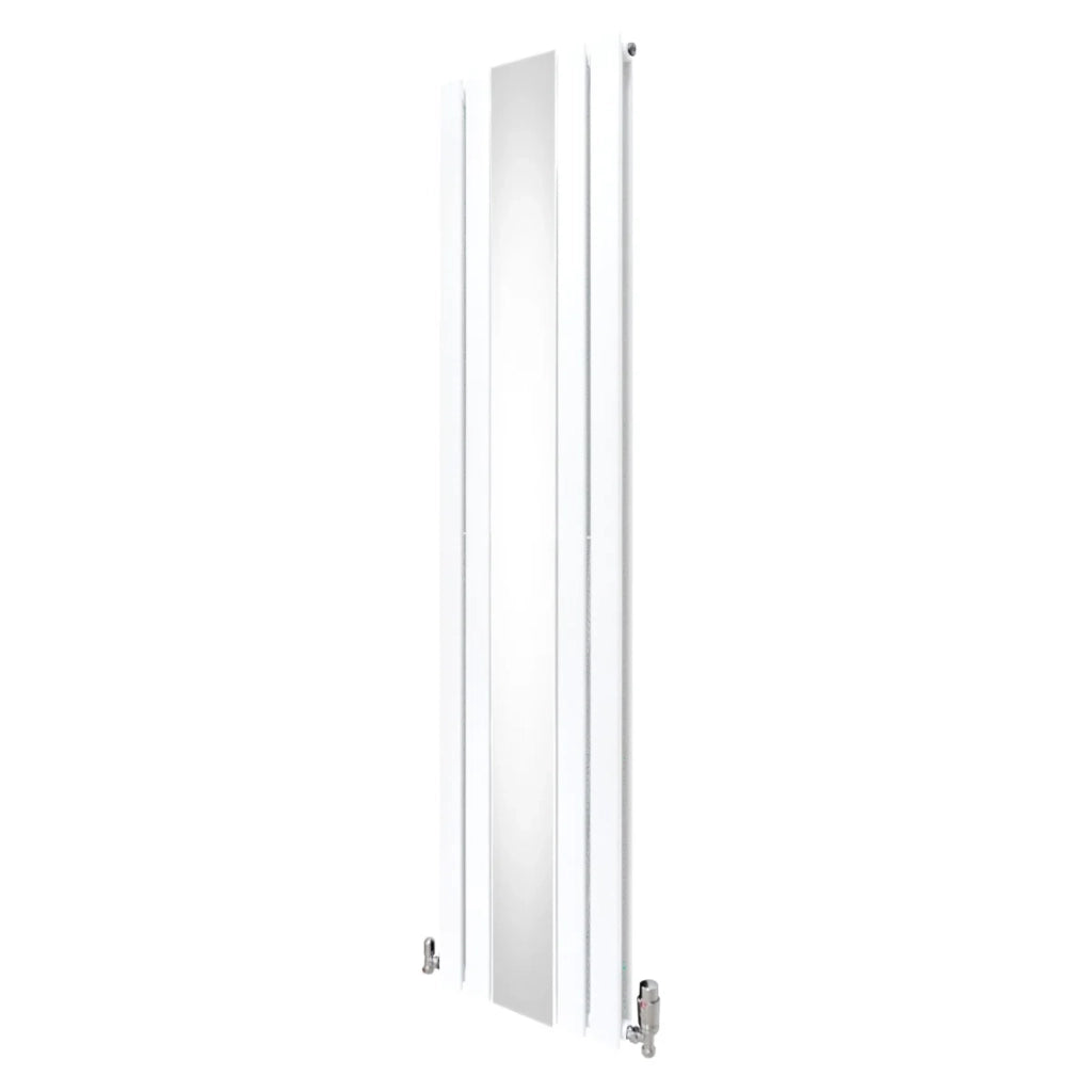 Radiatore a specchio a pannello piatto e valvole TRV cromate Bianco 1800 mm x 425 mm