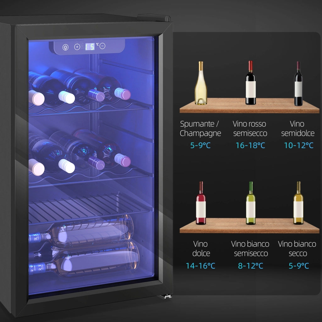 Cantinetta Vino Refrigerata 24 Bottiglie 43x46x74 cm Capienza 68L Temperatura Regolabile 4-16℃ con Vetro Anti UV Nero
